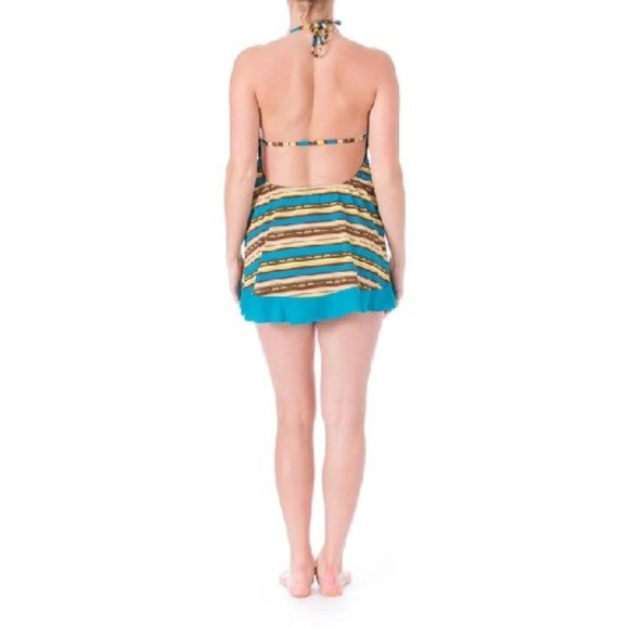 Mainstream Women's Striped Halter Swimdress SZ 12 - Picture 2 of 5